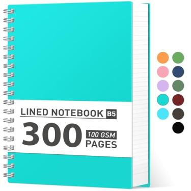 Imagem de AHGXG Caderno espiral com pauta universitária – Caderno espiral grande B5 19 cm × 25,8 cm, 300 páginas, papel grosso de 100 GSM, capa dura de plástico, para trabalho, escritório, escola, anotações de escrita, azul lago