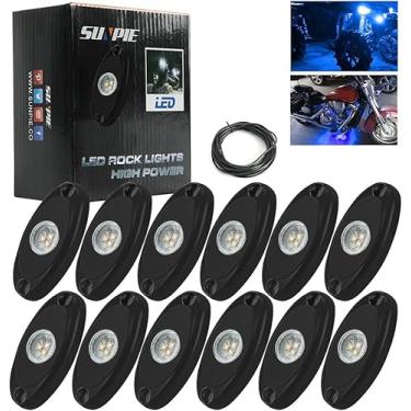 Imagem de SUNPIE Kits de luzes LED azuis com 12 unidades para caminhão off-road, carro, quadriciclo, SUV, motocicleta, luz incandescente, luz de trilha, iluminação de para-lama, fios de extensão de 1,5 m