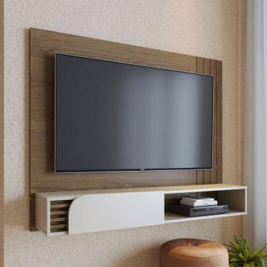Imagem de Painel para TV Até 60 Polegadas Boss 1 Porta Ripado Amêndoa/Off White Matte - Pnr Móveis