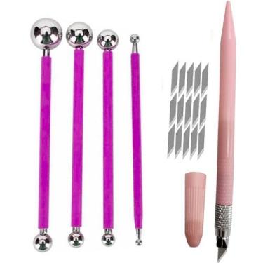 Imagem de 04 Boleador Ponta Dupla Inox + Estilete Precisao Scrapbook. - Evolvere