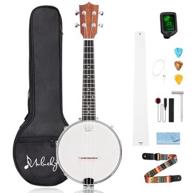 Imagem de Mulucky Ukulele Banjo de 4 cordas | Banjolele Madeira Sapele de 58 cm com cabeça Remo e cordas de nylon | Kit de viagem marrom escuro (bolsa, afinador, palhetas) - BU806