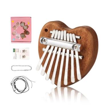 Imagem de Mini piano de polegar Kalimba de 8 teclas, madeira maciça, marimba portátil com cordão, mini instrumentos musicais para presente de dia dos namorados, estudantes, adultos iniciantes