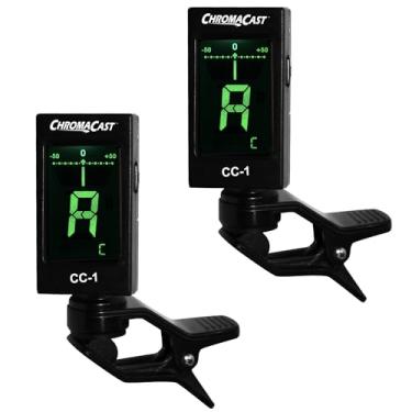 Imagem de ChromaCast Pacote com 2 sintonizadores profissionais de encaixe CC-1 para todos os instrumentos (modos de várias teclas) - com modos de afinação de guitarra, ukulele, violino, baixo e cromático