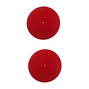 Imagem de Vaguelly 2 peças de toca-discos de vinil toca-discos de vinil acessórios vermelhos de feltro vermelho almofada antiestática dj toca-discos de vinil fonógrafo almofada de disco de sofá tapete de disco