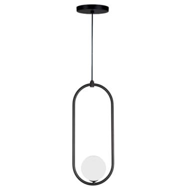 Imagem de Pendente Jabuticaba Oval Luminária Moderna em Metal Preto ou Dourado com Globo de Vidro Branco Leitoso para Lâmpada G9 (Preto)