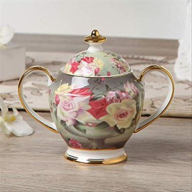 Imagem de HSYHKDSY Conjunto de café de porcelana britânica vintage de osso de rosa, conjunto de chá, pote de cerâmica, tigela de açúcar, bule de chá, xícara de café, caneca, açucareiro
