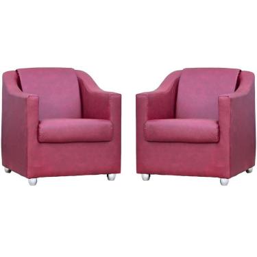 Imagem de Kit 2 Poltronas Mila Corino Cores Pé De Plástico Cromado - Bordô Corino