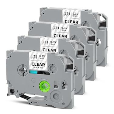 Imagem de HUIMAZJIA Fita transparente laminada Tze121 9 mm de 9 mm compatível com fita adesiva Brother de 9 mm Tze-121 Tz-121 P Touch Tz Tze 9 mm 3/20.3 cm preta em etiqueta transparente para PTH110 PTD210