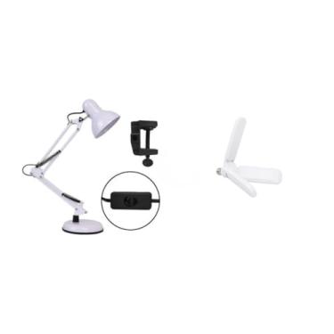 Imagem de Luminária de Mesa Escritório Abajur Articulada Com Garra E Base Preto Branca Rosa (Branco 65cm + Lampada 45W)