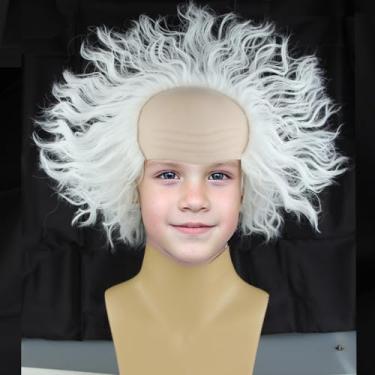 Imagem de PATTNIUM Peruca Branca Infantil Com Touca Careca, Curta, Fofa E Ondulada Para Cosplay, Fantasia De Halloween