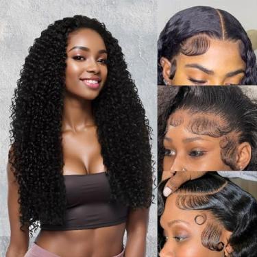 Imagem de UTracycoy Perucas De Renda Frontal Com Ondas Cacheadas, Cabelo Humano Pré-Arrancado, Densidade 200, Sem Cola, Hd Transparente, 13X4, Para Mulheres Negras Cor Natural Profunda (Peruca Cacheada, 24 Po