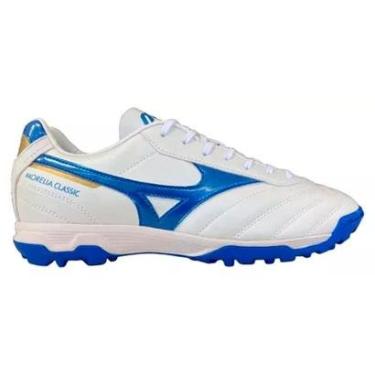 Imagem de Chuteira Society Mizuno Morelia Classic As - Masculino - 40 - Branco-Azul-Dourado-Masculino