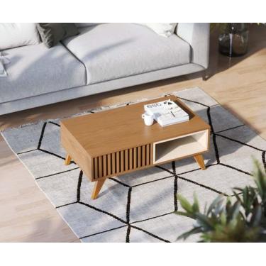 Imagem de Mesa de Centro Jeri com Nicho e Detalhes Ripado - Freijó/Off White Col
