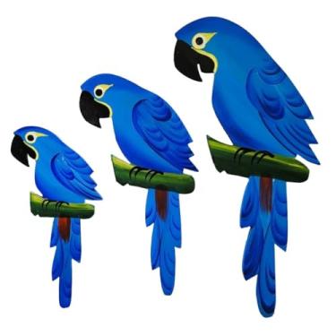 Imagem de Trio De Arara M Decorativo De Parede Mdf Kit Decoração Casa - Atelie Center (Azul)