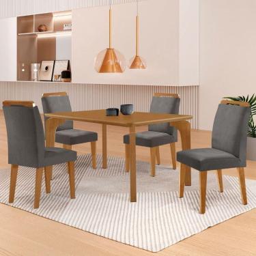 Imagem de Mesa Liz 120 Mdf Com 4 Cadeiras Athenas Veludo Grafite/naturalle/naturalle