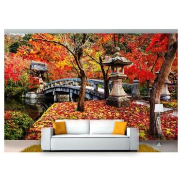 Imagem de Papel De Parede Jardim Japonês Árvore Ponte 3D Jjp17 - Você Decora