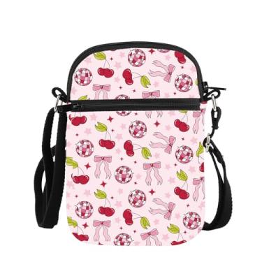 Imagem de PLITI Coquette Cherry Bolsa transversal para amantes de música, presentes de festa cereja presente de clube social para mulheres, Lâmpada de cereja com laço Zcbag