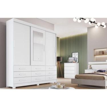 Imagem de Guarda Roupa Solteiro 3 Portas (1 c/ Espelho) e 9 Gavetas Buriti/Jequi