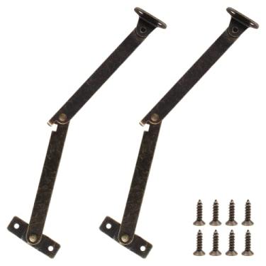 Imagem de Jiozermi 2 peças dobradiças de suporte de tampa de latão, dobradiça dobrável com parafusos de montagem para móveis, caixas de madeira, caixa de joias, armário, 20 x 4 cm