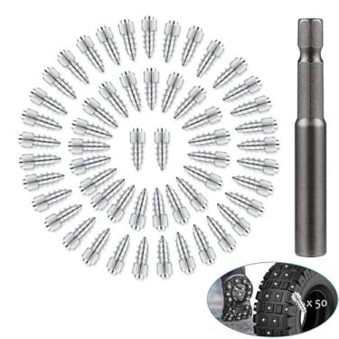 Imagem de GLDYTIMES 50 peças de pinos de pneu, pinos de neve de pneu de roda de 4 x 12 mm com ferramenta, pontas de pneu de neve parafuso para sapatos de carro, caminhão, snowmobile, bicicleta, veículo
