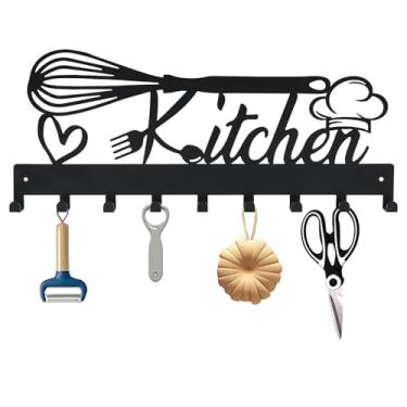 Imagem de Suporte de chave de metal, ganchos para chaves montados na parede, suporte organizador de chaves com 9 ganchos, decoração de chave para cozinha, entrada, corredor, quarto, porta (cozinha 35 cm)