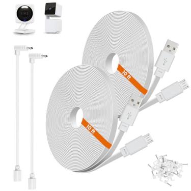 Imagem de weishan Pacote Com 2 Cabos De Extensão Energia 3 Metros, Compatível Câmeras Segurança Wyze Cam V4, Pan V3, Og, V3 E Pro - Cabo Carregamento Usb Plano M Comprimento, Adaptador Em Formato L, Branco