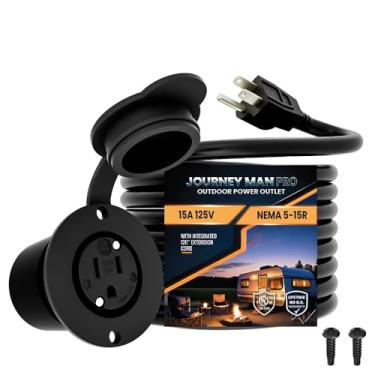 Imagem de Journeyman-Pro Tomada de Energia Externa À Prova de Intempéries de 10 Pés 15A por 15 Amp 110/120 Volts 5-15R Kit de Receptáculo com Cabo de Extensão Integrado(10 Pés) de 120 "+ Tampa de Borracha À Pro