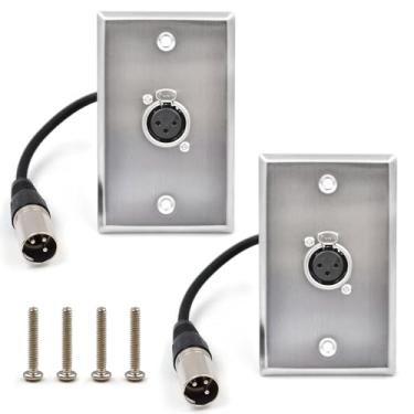 Imagem de (Pacote com 2) Placa de parede XLR com cabo, placa de parede fêmea de 3 pinos para conector macho, painel de instalação de áudio profissional, aço inoxidável, sem solda