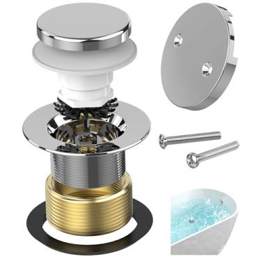 Imagem de Sogmeter Kit de drenagem de banheira cromado com coletor de cabelo, substituição de ralo de banheira de banheiro de ponta de latão premium e placa frontal de transbordamento de 2 furos, conjunto de