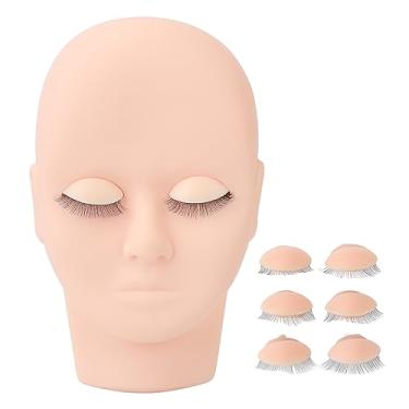 Imagem de Lash prática manequim cabeça cílios extensão treinamento boneca cabeça com 3 pares pálpebras removíveis dupla camada cílios para salão de beleza cosméticos loja borracha silicone (Rosa)