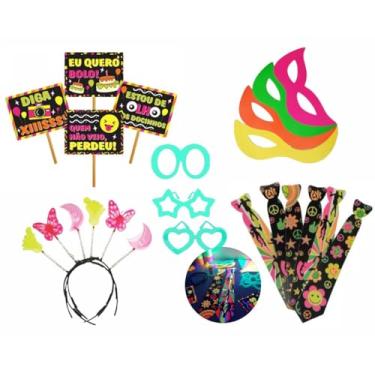 Imagem de Kit Óculos Neon + Tiara + Gravata + Mascara + Plaquinhas (KIT)
