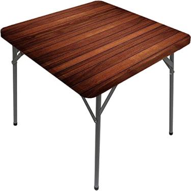 Imagem de CESGFC Toalha de mesa de madeira, estampa de textura de prancha de madeira, borda elástica, capa de mesa de jantar interna/externa, adequada para mesa quadrada de 81 cm x 81 cm