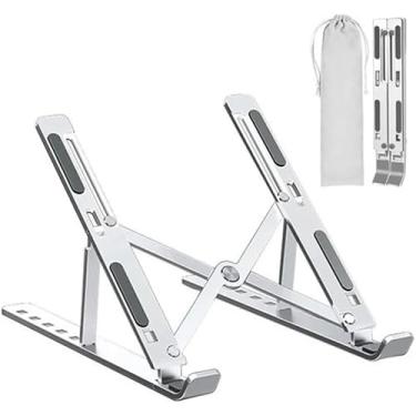 Imagem de Suporte para Notebook e Tablet em Alumínio Dobrável e Ergonômico Para Desktop Portátil Ajustável em 6 Ângulos com Altura Regulável Premium