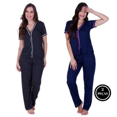Imagem de Kit 2 Pijama Amamentação Botão Americano - c13 KIT 2 VANESSA PRETO MAR
