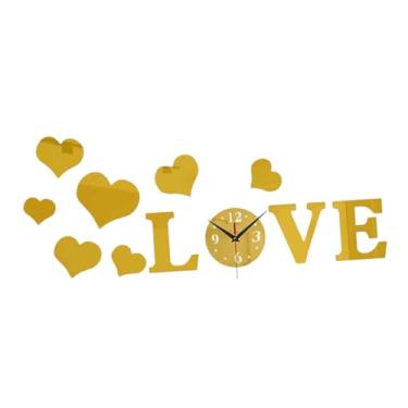 Imagem de WeiLaiKeQi Relógio de parede com adesivo de coração, decalque de relógio de parede, ornamento resistente com efeito de espelho, decoração moderna e silenciosa, Ouro