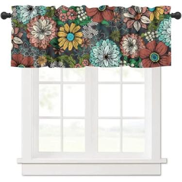 Imagem de Yearn Jear Saia floral boho, flora, preta, tradicional, boêmia, floral, mandala, flora, moderna, primavera, jardim, tratamentos de janela curta, para sala de estar, quarto, cozinha, 137 x 45 cm