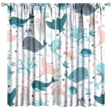 Imagem de Cortina infantil de baleia oceânica, desenho animado, animal, polvo, água-viva, vida marinha, algas marinhas, tartaruga, cortinas de janela para meninos e meninas, quarto de bebê, decoração de quarto