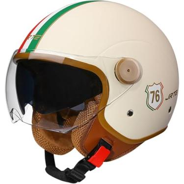 Imagem de Ope Face Motocicleta Meio Capacete Vintage Moto Jet Capacete Com Su Visor, Ece Aprovado Retro Street Scooter Moped 3/4 Half Face Capacetes, C, 57-62CM