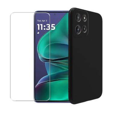 Imagem de WDMYLFTW Capa para Motorola Edge 60 Stylus + película protetora de tela de vidro temperado - Capa protetora de TPU (preta)
