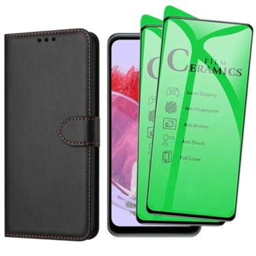Imagem de Kit Capa Carteira Flip com 2 Películas de Proteção Cerâmica Compatível Samsung Galaxy M34, Preto