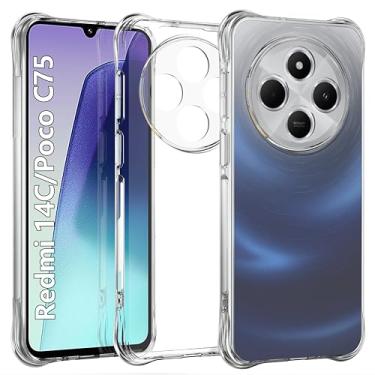 Imagem de USTIYA Capa para Redmi 14C/POCO C75 TPU transparente quatro cantos capa de proteção de grau militar transparente macia funda