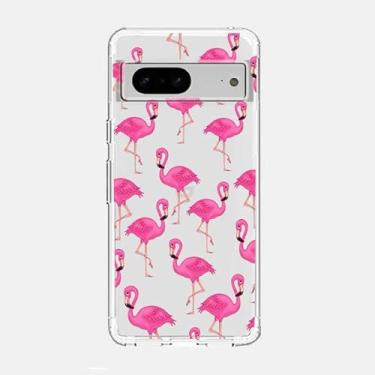 Imagem de Blingy's Capa para Google Pixel 7a, bonito estilo pássaro flamingo tropical, design animal fofo, capa protetora transparente de TPU (6,1 polegadas) (flamingos rosa)