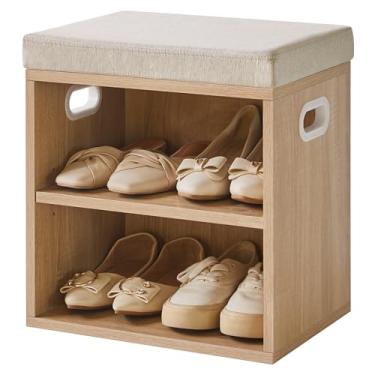 Imagem de YMYNY Banco pequeno de armazenamento de sapatos com almofada, banco de entrada de 2 níveis com armazenamento, banco de sapateira para entrada, sala de estar, corredor, armário, quarto, 48 cm x 28 cm L