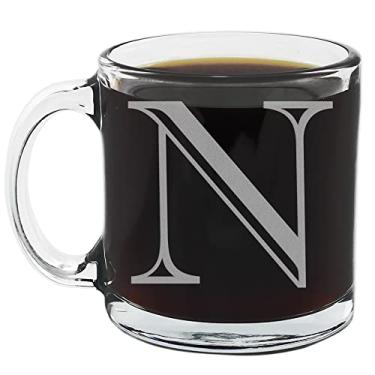 Imagem de Spotted Dog Company Caneca de café de vidro transparente com monograma gravado de 340 g (letra N), presentes de café personalizados A-Z, presentes gravados personalizados para mulheres, presente