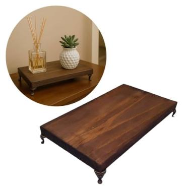 Imagem de Bandeja Decorativa em Madeira Pinus Rústica com Pés Metálicos para Sala Lavabo