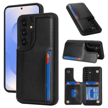 Imagem de iCoverCase Capa compatível com Samsung Galaxy S25 com porta-cartões, capa carteira para mulheres e homens [bloqueio RFID] capa protetora de couro PU para S25 (preto)