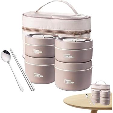 Imagem de Caixa Isolada Bento | Conjunto Caixa Térmica Bento | Recipiente de comida portátil com lancheira, recipiente de comida empilhável à prova de vazamento de aço inoxidável