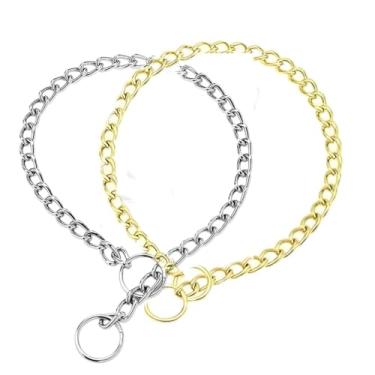Imagem de Coleira gargantilha de metal para cães grandes, 2 pacotes de coleiras de corrente de adestramento para cães, coleiras pesadas, para animais de estimação de raças pequenas, médias e grandes, meninos e