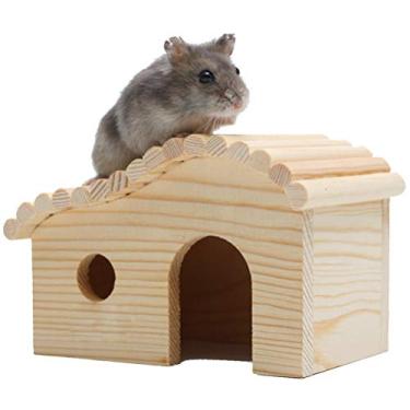 Imagem de Balacoo Camundongo de madeira para animais de estimação Hamster House Hideout Home Rat Mouse Gerbil Coelho Gage Hut Pequeno Animal Nesting Habitat