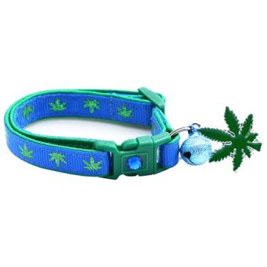 Imagem de Coleira para gatos de maconha com sino e pingente | Coleira de segurança | Tamanho grande ajustável ou coleira de gatinho... (azul, pequeno (4,5 kg e menos))